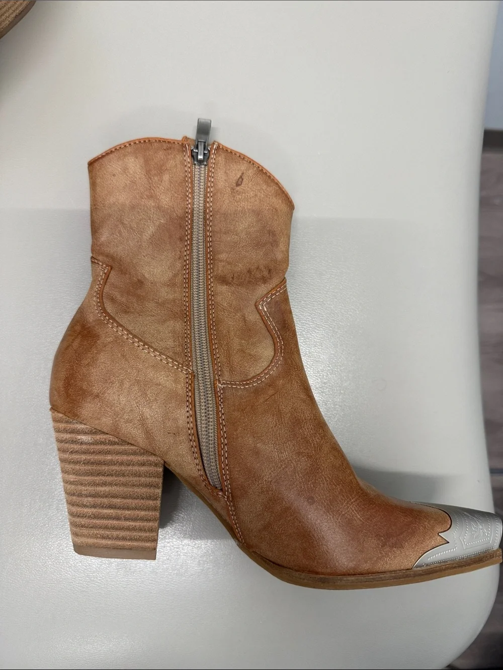 Western Ankle Boots with Silver Toe Caps
